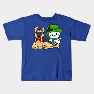 Christmas / Holiday German Shepherd and Snowman Kids T-Shirt